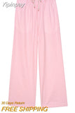 Yipinpay Women Y2K Aesthetic Wide-Leg Pants Stripe Drawstring High Elastic Waist Trousers Spring Fall Retro Sweatpants Bottoms