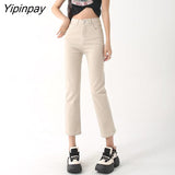 Yipinpay High Waist Stretch Straight Denim Pants Women Korean Vintage Jeans
