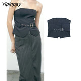 Yipinpay Fashion Women Corset Wrap Chest Tops With Belt Casual Back Zipper Sleeveless Sexy Asymmetrical Summer Sling Tops