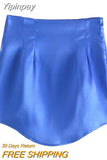 Yipinpay Satin Short Skirts Woman Vintage Sexy Mini Skirt Women 2023 Green Red New Year Elegant Skirts High Waist A Line Skirt