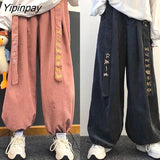 Yipinpay New Spring Women Pants Chinese Style Loose Casual Wide Leg Pants Chinese Embroidery Oversize Female Trousers Long Pants