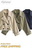 Yipinpay TRAF Fashion Windbreaker Style Jackets for Women 2023 Chic Double-breasted Coats Female Turndown Collar Jacket Outerwear