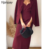 Yipinpay Elegant Women Blazer Skirts Sets 2023 Spring Fashion Female Office Lady Single Button Jackets Mid-Calf A-Line Solid Skirts