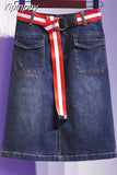 Yipinpay Mid-length Denim Skirt Women Half-length Skirt Female Plus Size 90 KG New Embroidered Flower Casual Skirt A-line