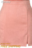 Yipinpay Womens High Waist Faux Suede Double Front Bodycon Mini Hip Skirt Female Pencil A-line Shorts Woman School Girl Skater Skirt Pink