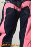 Yipinpay American High Street Fashion Big M Print Jeans Women Y2K Harajuku Casual Straight Baggy Jeans Punk Rock High Waisted Jeans