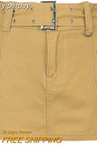 yipinpay Low Waist Micro Skirts Summer Clubwear Bottoms Sexy Basic Belted Mini Skirt Streetwear Pockets White Denim Skirt