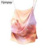 Yipinpay Women Fashion Tie-dyed Camisole Tops 2023 Vintage Sexy Folds Backless Shirts Female Side Zipper Camis Mujer
