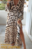 Yipinpay Women Dress Cheetah Print Lace-up High Slit Maxi Dress Maxi Dress for Women