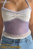 yipinpay Top Women Y2K Crop Top Backless Tank Top Knit Vest Summer Clothes Streetwear Skinny Sleeveless Cami Top Off Shoulder Top