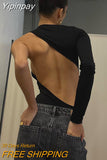 Yipinpay Women One-Shoulder Long Sleeve Bodysuits Sexy Backless Slim Fit O Neck Leotard Tops Party Club Street Casual Basic Tops