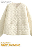 Yipinpay Fashion Jackets for Women 2023 Autumn Quilted Coat Woman O-Neck Chic Single-breasted with Pockets Cotton Jacket Outerwear