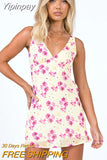 Yipinpay Women Floral Dress Sleeveless Off Shoulder V Neck Slimming Casual Club Party Vintage Short Dress Street Style S M L