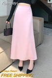 Yipinpay Elegant Satin A-line Skirts for Ladies Spring Summer Slim High Waist Skirt Women Luxury Korean Chic Casual OL Faldas