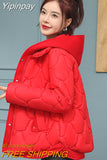 Yipinpay Version of Winter Loose Padded Jacket Women New Small Down Padded Jacket Women Fake Two-piece Hooded Cotton Coat