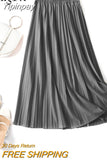 Yipinpay Pleated Midi Skirt Elastic High Waist Sweet Casual 2023 Summer Slim Long Preppy Woman's Skirts Maxi Black Skirt Jupe