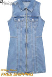 Yipinpay Blue Denim Dress Woman Sleeveless Short Dresses For Women Zip Up Jean Mini Dress 2023 Streetwear Casual Summer Dresses
