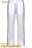 Yipinpay Y2k Silver Sweatpants Women Korean Streetwear Loose Vintage Side Stripe Elastic Waist Track Pants Summer Casual Trousers