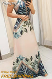 Yipinpay Women Halter Tripical Print Spaghetti Strap Maxi Dress Summer Dress Elegant Dress