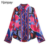 Yipinpay 2023 Summer Women 2PCS Print Blouses+Skirts Set New Turn Down Collar Long Sleeve Tops High Waist Dress Girl Outfits