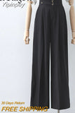 Yipinpay 2023 Vintage Wide Leg Pants Female High Street Loose Buttons Harajuku Black Suit Pants Womens Elegant Leisure Trousers