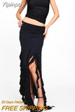 Yipinpay Fashion Women Summer 2 Pieces Outfits Solid Color Crew Neck Sleeveless Tank Tops Ruffles Slit Long Skirts Set Street Style