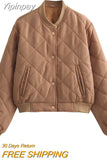 Yipinpay TRAF Multicolor Bomber Jackets for Women 2023 Quilted Jacket Coat Female Stand Collar with Pockets Chic Warm New Outerwear