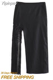 Yipinpay Tassel Slit Midi Skirt Woman Summer Black Long Skirts For Women Fashion 2023 High Waist Skirt Sets Elegant Women's Skirts