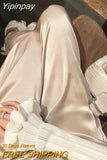 Yipinpay Summer Silky Acetate Satin Women's Wide Leg Pants Korean Fashion Casual Elegant High Waist Loose Saggy Straight Trousers
