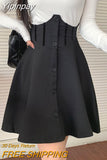 Yipinpay Black Sexy High Waist Skirt Women Autumn Korean Fashion Button Patchwork A-line Mini Skirts Casual Goth Streetwear