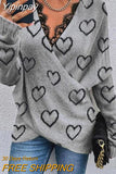 Yipinpay and Autumn Sexy Ladies Casual Women Colorblock Contrast Lace V-Neck Wrap Sweater Long Sleeve Knit V-Neck New 2023