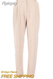 Yipinpay Vintage Zipper Khaki Trousers Women High Waist Office Pants Ladies Brown Trousers Work Wear Spring Long Pants 2023