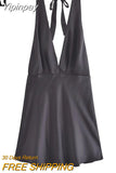 Yipinpay 2023 Black Satin Dress Woman Halter Backless Mini Dress Women Summer Sexy Short Dresses Daring Night Evening Party Dresses