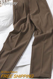 Yipinpay High Waist Winter Wide Brown Pants Elegant Woman Office Pants Trousers Loose Casual Women's Trousers Korean