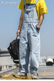 Yipinpay Men Denim Jumpsuit Straight Jeans Hip Hop Big Pocket Wide Leg Cargo Pants Fashion Casual Loose Male's Rompers Trousers