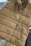Yipinpay Stand Collar Sleeveless Vest For Women 2023 Winter Warm Belt Loose Waistcoat Padded Jackets Base Top Solid Color Overcoat