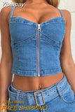 Yipinpay Blue Denim Two Pieces Skirts Sets Women Jeans Streetwear Low Cut Straps Bustier Crop Tops+Mini Bodycon Skirts Club Sets