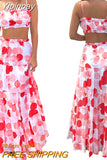 Yipinpay Boho Floral Print Two-Piece Suits Sling Bandeau Crop Tube Tops+High Waist Beach Long Skirts Women Holiday Beach Outfit