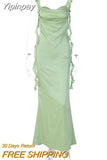 Yipinpay MO Elegant Summer Ruffles Ribbon Slip Backless Maxi Sexy Dress For Women Chic Ruched Slim Evening Dress Party Robe