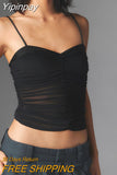 Yipinpay Womens Y2K Retro Crop Camisole Summer Vintage Ruched Spaghetti Strap Tank Tops Sleeveless T-Shirt Streetwear Clubwear