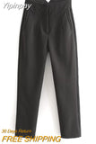 Yipinpay TRAF Woman Pants 2023 Chic Fashion Office Wear Pants For Women High Waist Casual Pants Ladies with Zipper Fly Trousers New