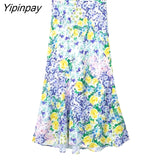 Yipinpay New Women's Floral Printed Midi Skirt 2023 Summer Female High Waist Chic A-line Dress Vintage Beach Style Mid-Calf Skirt