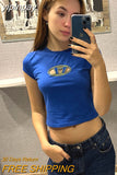 yipinpay Top Y2K Tops Letter Print Tshirt O Neck Short Sleeve Baby Tees Women Clothes Basic Blue 90s Causal Streetwear Black T Shirt