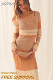 yipinpay Women Sexy Beach Evening Party Knitted Off Shoulder Long Sleeve Bodycon Long Dresses Casual 2023 Summer Y2K Maxi Dress