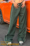 yipinpay Sweatpants Women Basic Y2K Cargo Pants 2023 Striped Baggy Track Pants 90s Joggers Casual Streetwear Low Rise Harem Capris