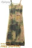 Yipinpay Vestidos De Mujer Loose Vintage Sexy Mesh Tie Dyed Dress Robe Femme Y2k Dress A Line Sleeveless Vest Chiffon Women
