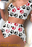Yipinpay Lips Print Sportswear Women's 2023 Summer Crop Top And Drawstring Biker Shorts Matching Two Piece Sets