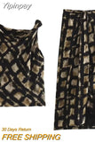 Yipinpay Knot Long Skirts For Women Fashion 2023 Printed Vintage Skirt Woman Mid-Waist Slit Skirt Sets Elegant Women's Skirts