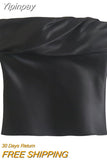 Yipinpay Black Crop Top Women Satin Corset Top Female Off Shoulder Sexy Tops For Women 2023 Pleated Sleeveless Backless Bustier Top