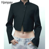 Yipinpay Spring Women Solid Blazer Coat 2023 Fashion Office Lady Slim Single Breasted Jacket Vintage Long Sleeve Outerwear Tops